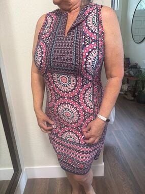 White House Black Market Pink & Navy Printed Sleeveless Sheath Dress